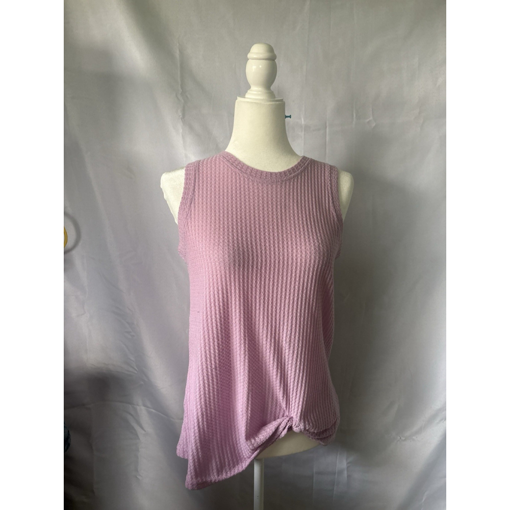 MIHOLL Waffle Knit Tank Top Medium Pink Sleeveless Twist Knot Hem Casual Soft